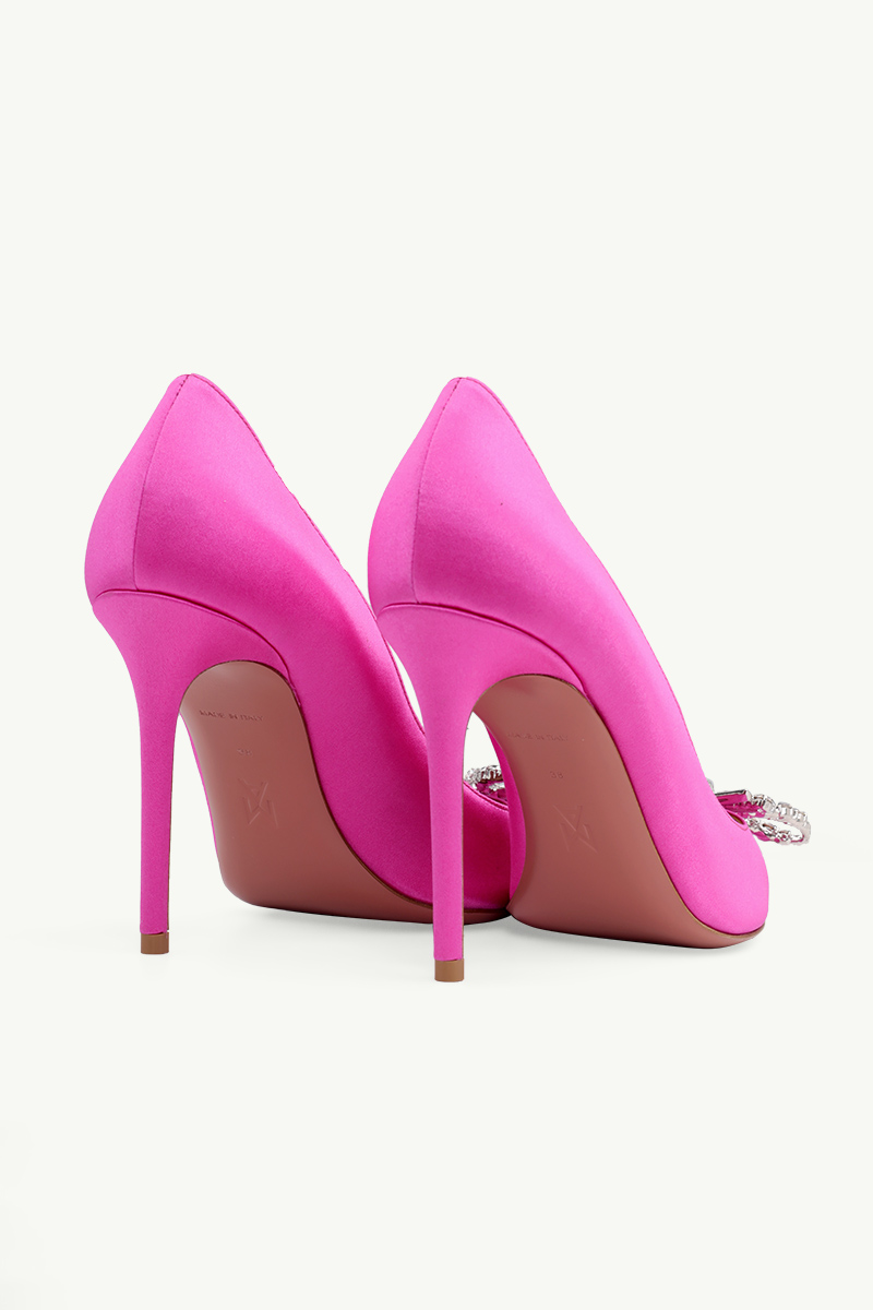 AMINA MUADDI Women Rosie Pumps 95mm in Cyclamen Satin with Crystal Bow 2