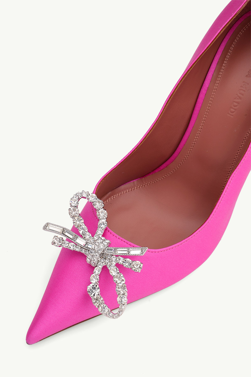 AMINA MUADDI Women Rosie Pumps 95mm in Cyclamen Satin with Crystal Bow 4