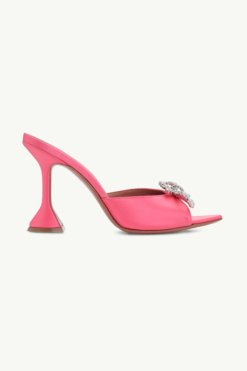 AMINA MUADDI Woven Rosie Slipper Sandals 95mm in Bubble Pink Satin 0