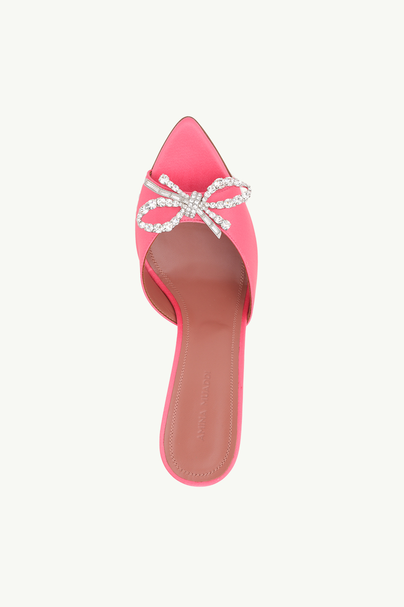 AMINA MUADDI Woven Rosie Slipper Sandals 95mm in Bubble Pink Satin 3