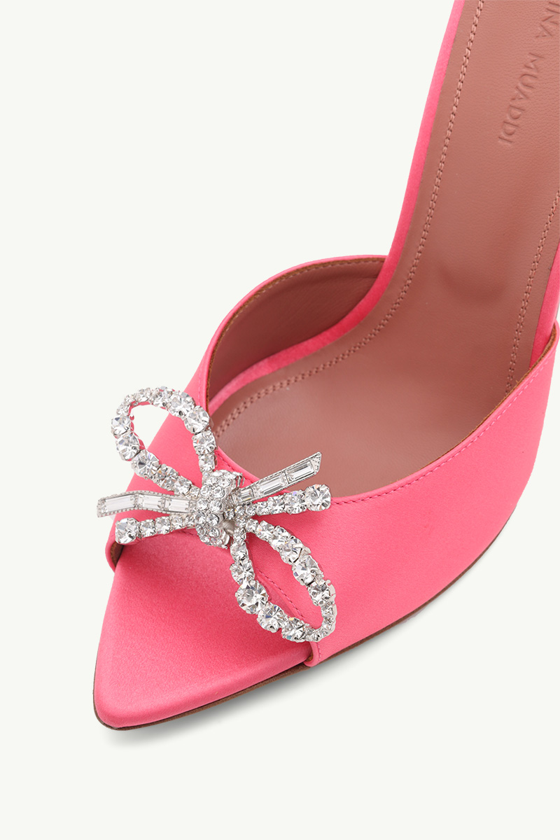 AMINA MUADDI Woven Rosie Slipper Sandals 95mm in Bubble Pink Satin 4