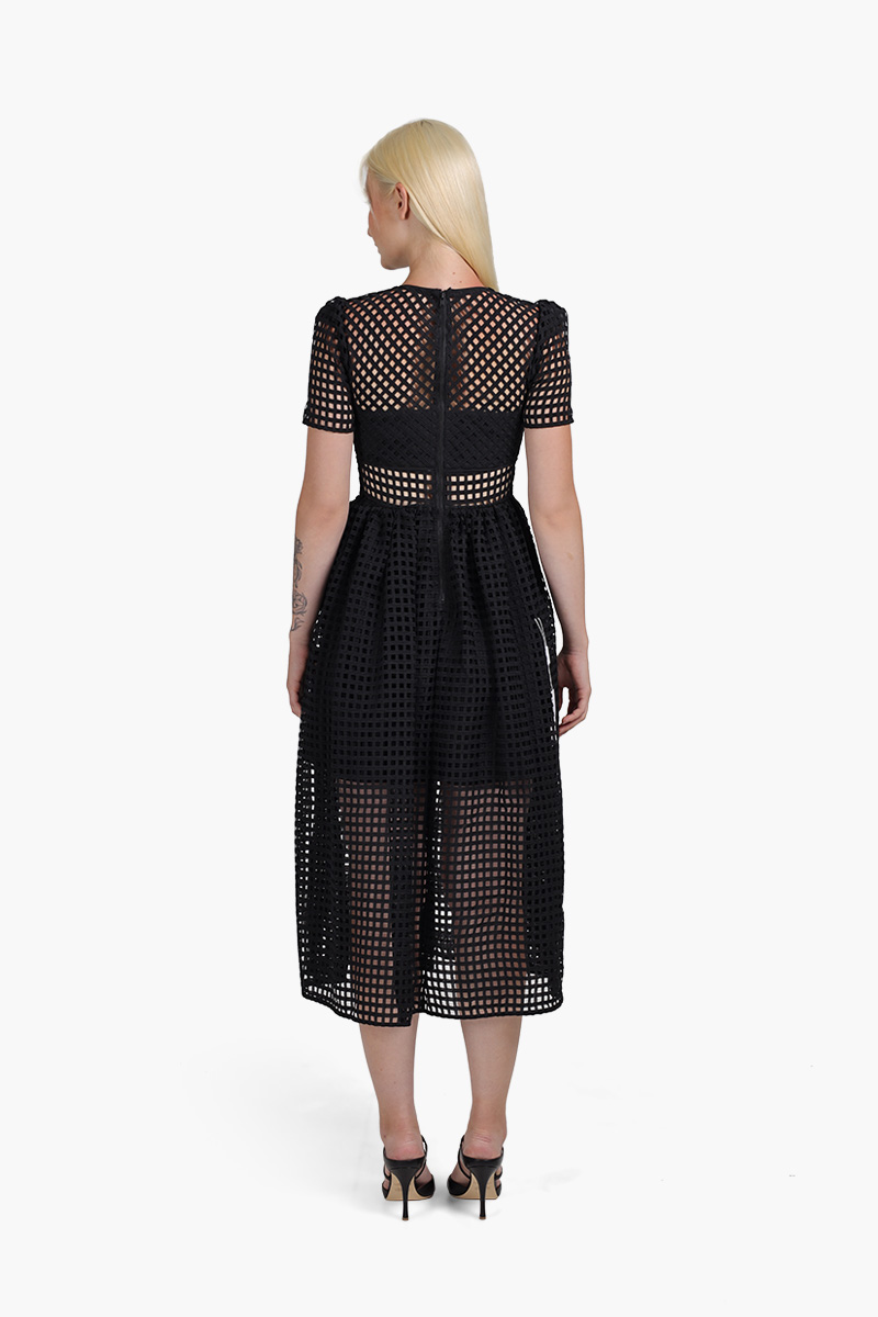 SELF-PORTRAIT Women Grid Lace Midi Dress in Black 1