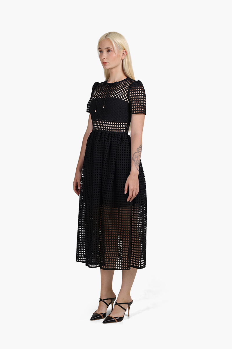 SELF-PORTRAIT Women Grid Lace Midi Dress in Black 2