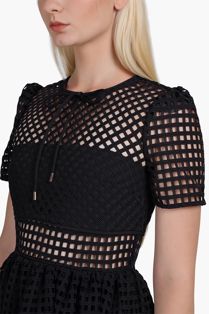 SELF-PORTRAIT Women Grid Lace Midi Dress in Black 3