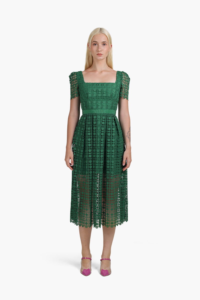 SELF-PORTRAIT Women Petal Lace Midi Dress in Green 0