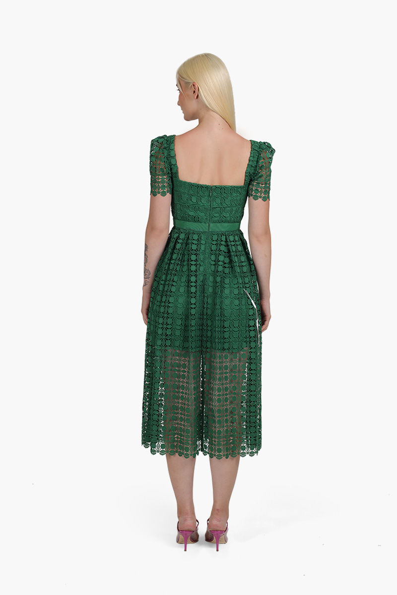 SELF-PORTRAIT Women Petal Lace Midi Dress in Green 1