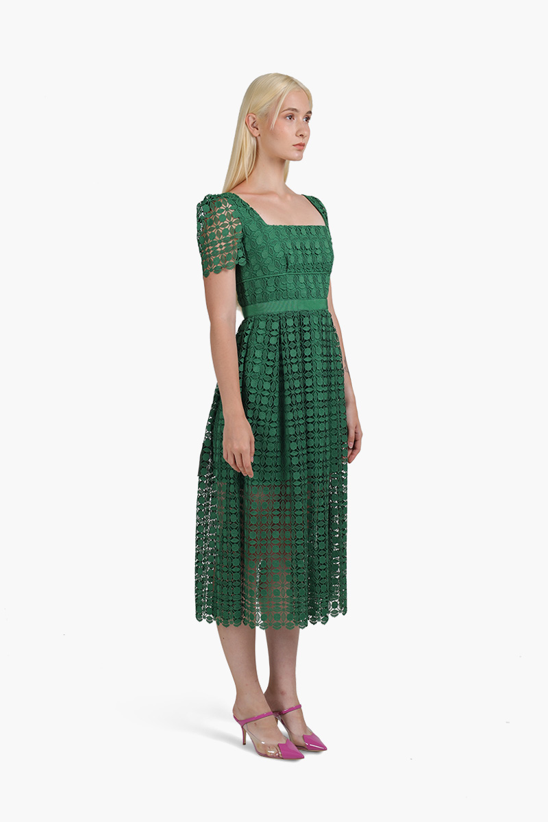 SELF-PORTRAIT Women Petal Lace Midi Dress in Green 2