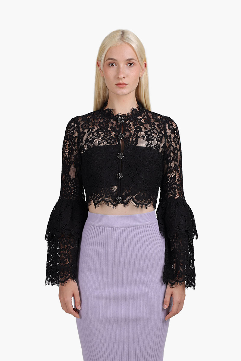 SELF-PORTRAIT Women Cord Lace Top in Black 0