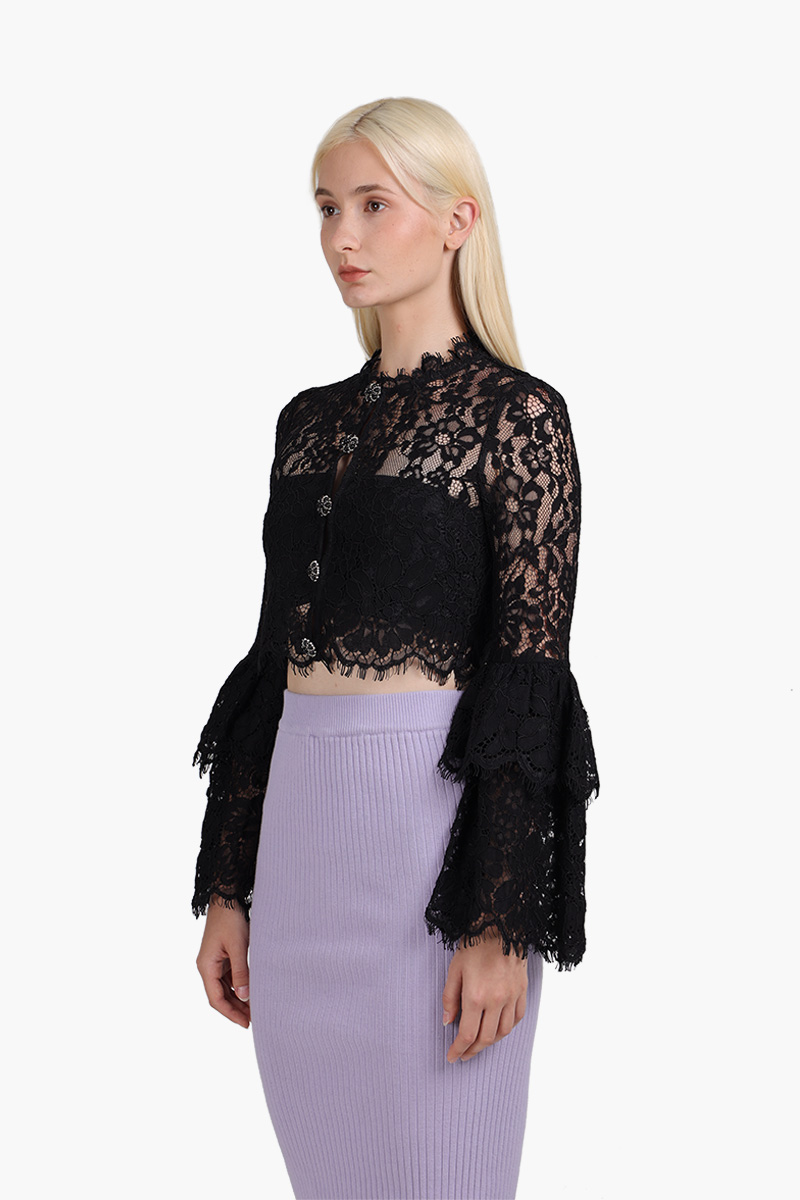 SELF-PORTRAIT Women Cord Lace Top in Black 2