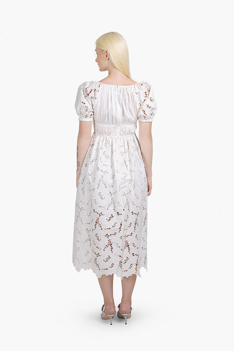 SELF-PORTRAIT Women Cotton Lace Mide Dress in White 1