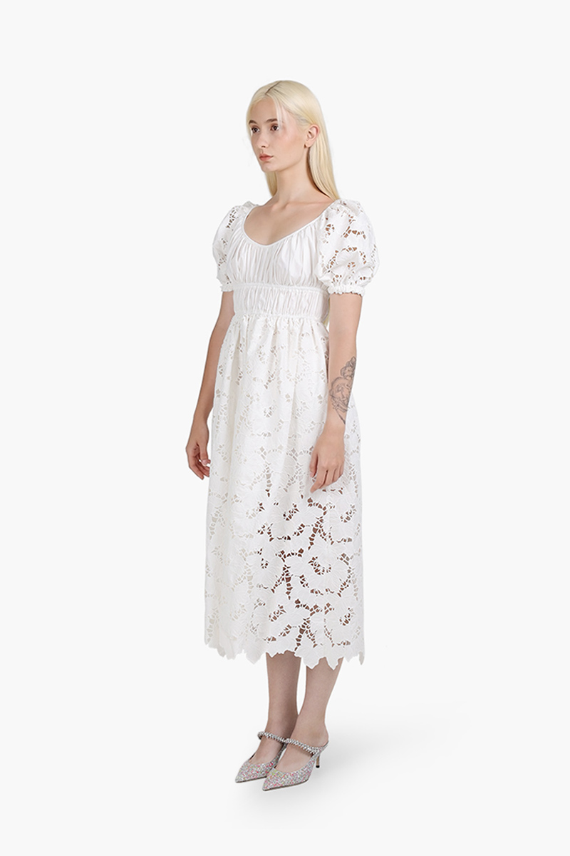 SELF-PORTRAIT Women Cotton Lace Mide Dress in White 2