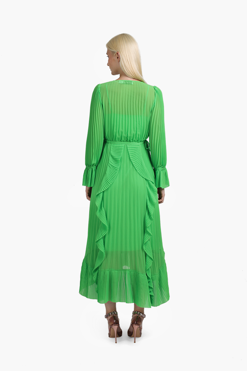 SELF-PORTRAIT Women Chiffon Ruffle Midi Dress in Green 1