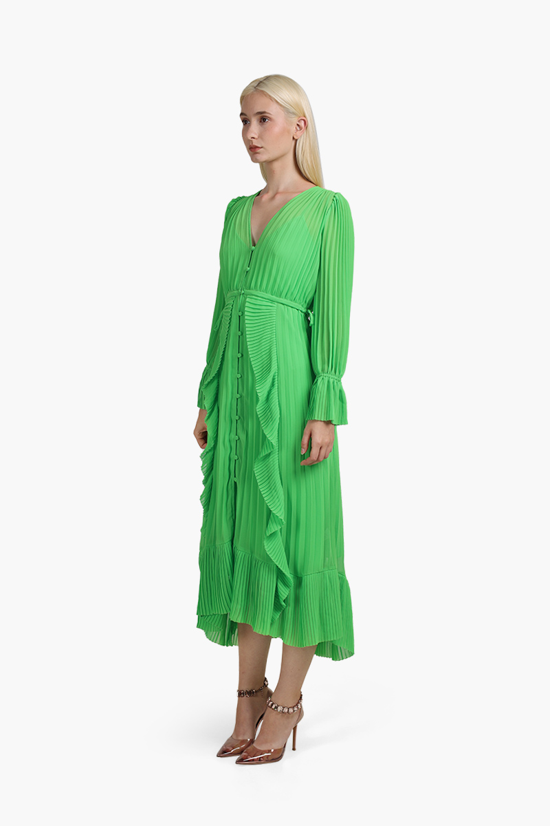 SELF-PORTRAIT Women Chiffon Ruffle Midi Dress in Green 2