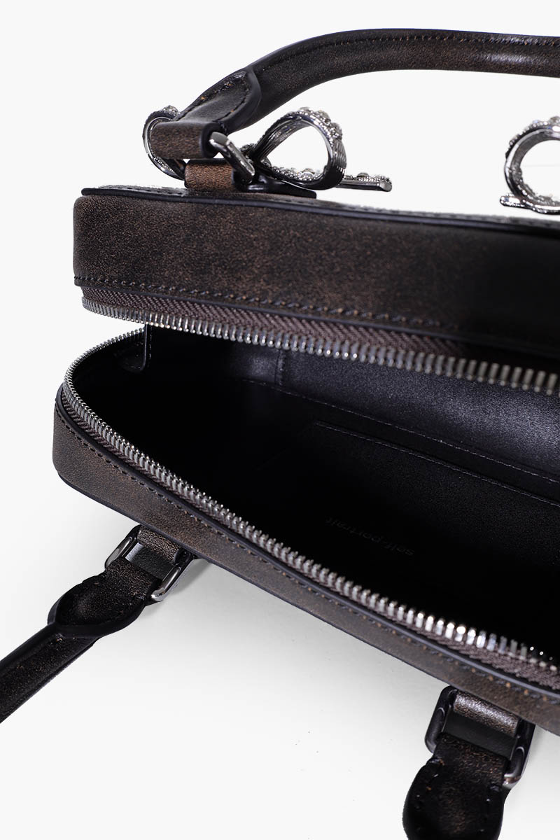 SELF-PORTRAIT Mini Diamanté Bows Tote Bag in Black Metallic Bovine Leather 3