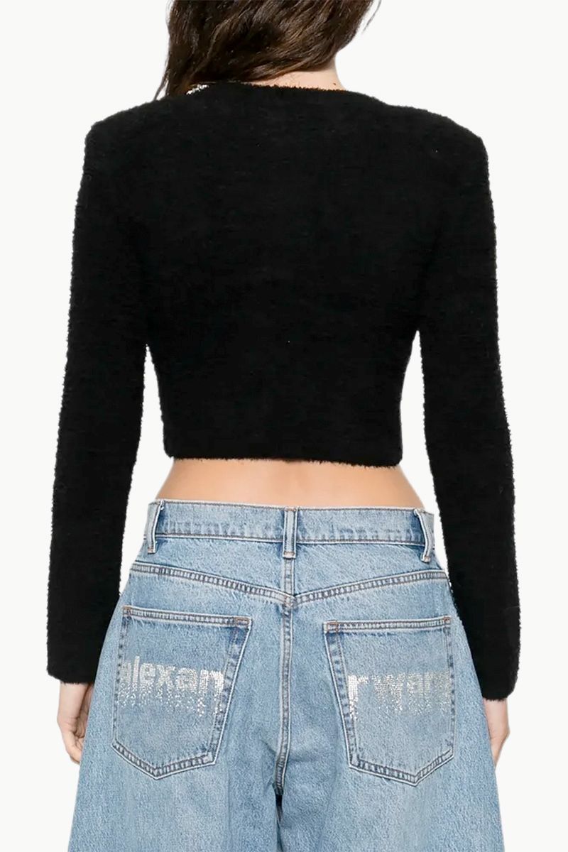 SELF-PORTRAIT Women Crystal Trim Cardigan in Black Polycotton 2