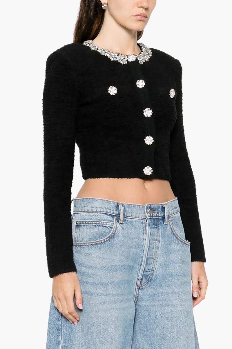 SELF-PORTRAIT Women Crystal Trim Cardigan in Black Polycotton 3