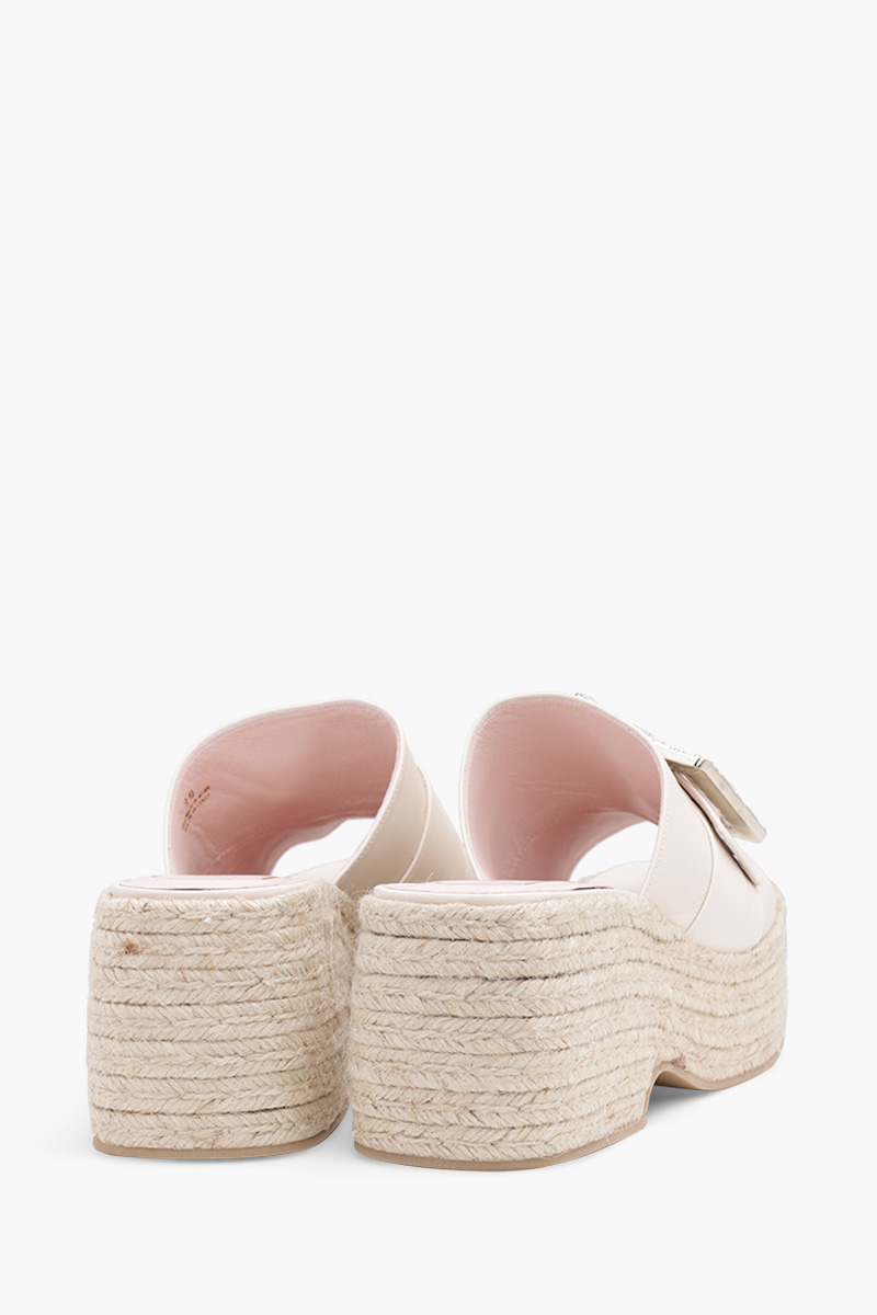 ROGER VIVIER Strass Vivier Buckle Espadrille Platform 85mm Mules in Off White Soft Leather 2