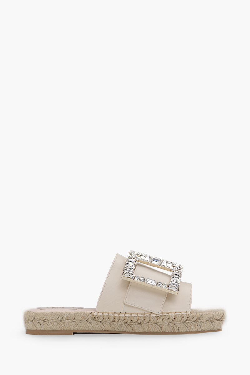 ROGER VIVIER Women Strass Buckle Espadrille Sandals in Off White 0