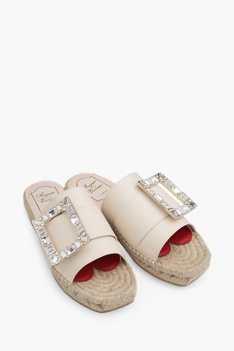 ROGER VIVIER Women Strass Buckle Espadrille Sandals in Off White 1