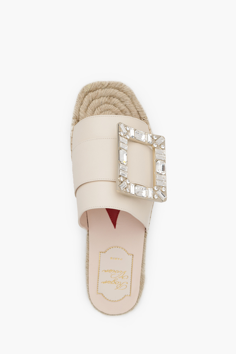 ROGER VIVIER Women Strass Buckle Espadrille Sandals in Off White 3