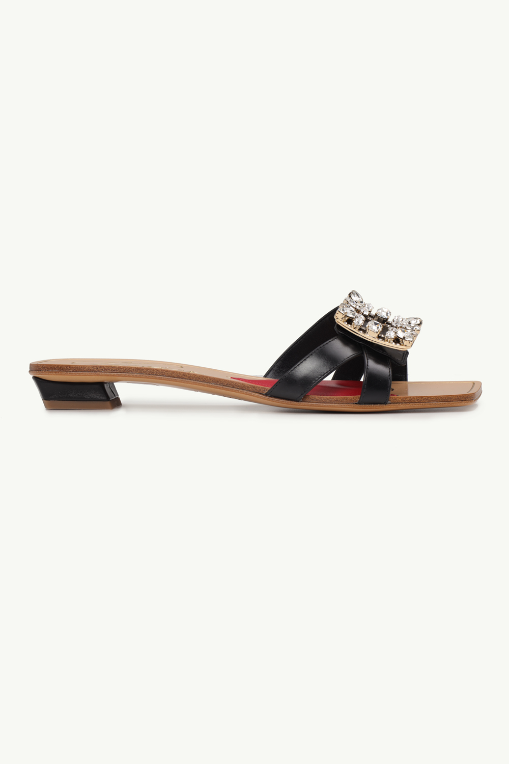 ROGER VIVIER Mini Broche Vivier Crystal Buckle Mules 25mm in Black Leather 0