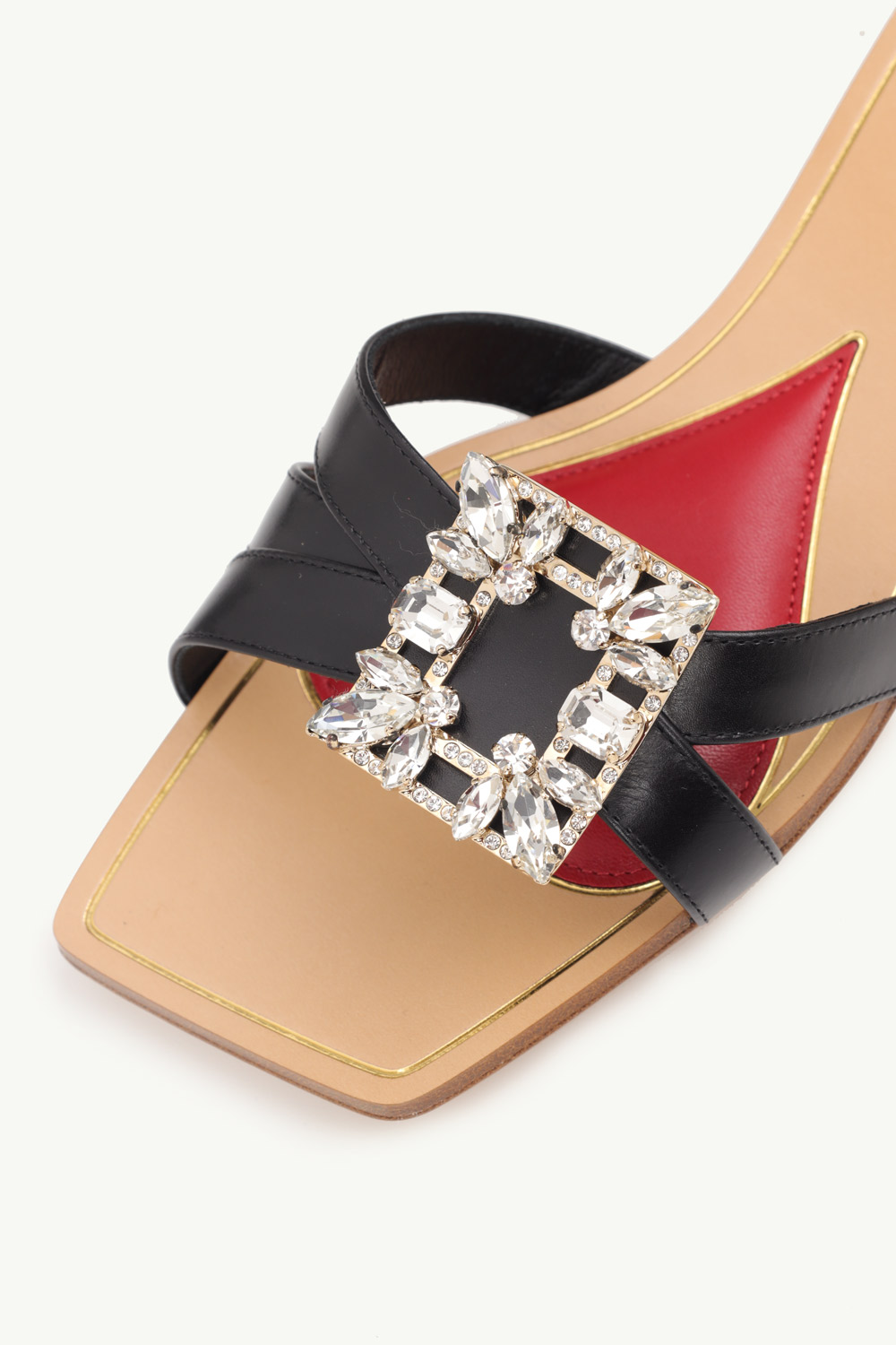 ROGER VIVIER Mini Broche Vivier Crystal Buckle Mules 25mm in Black Leather 4