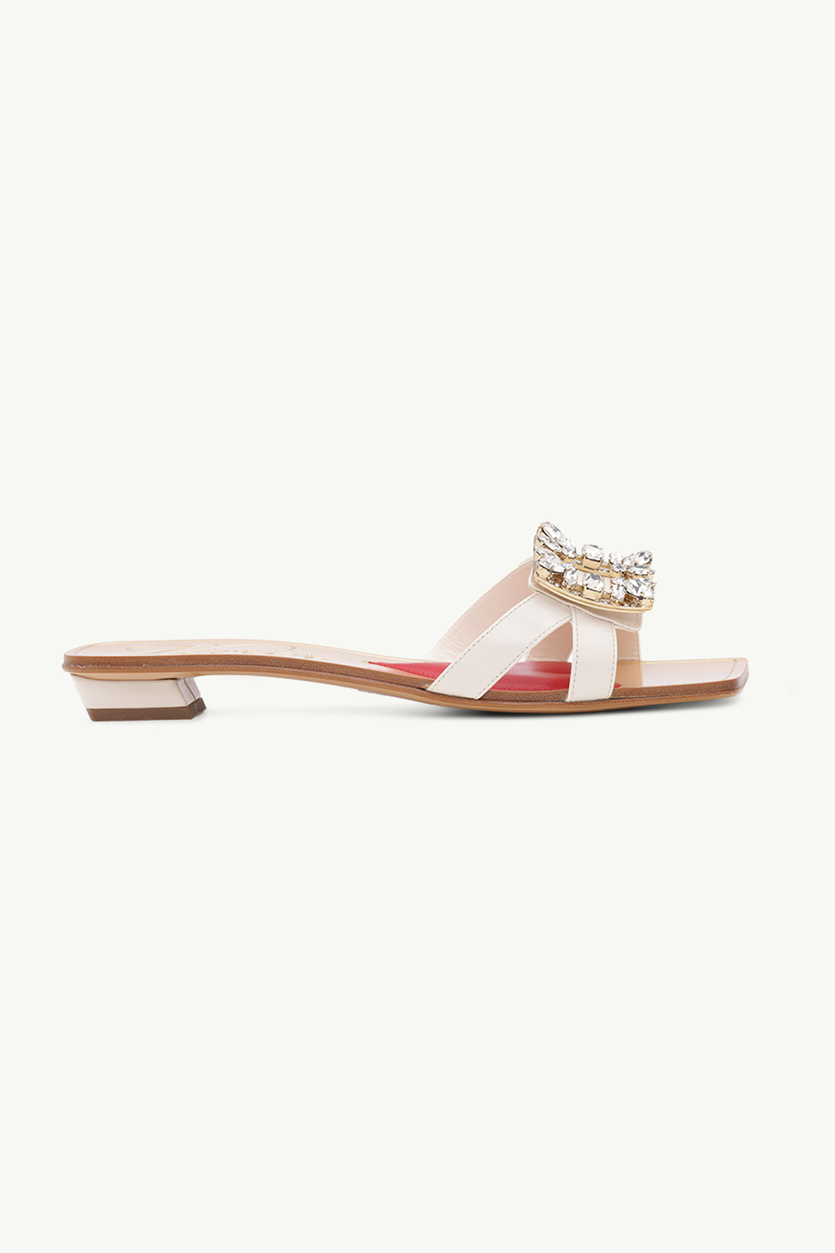 ROGER VIVIER Mini Broche Vivier Crystal Buckle Mules 25mm in Off White Leather 0