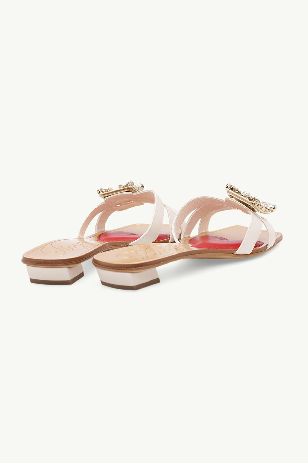 ROGER VIVIER Mini Broche Vivier Crystal Buckle Mules 25mm in Off White Leather 2