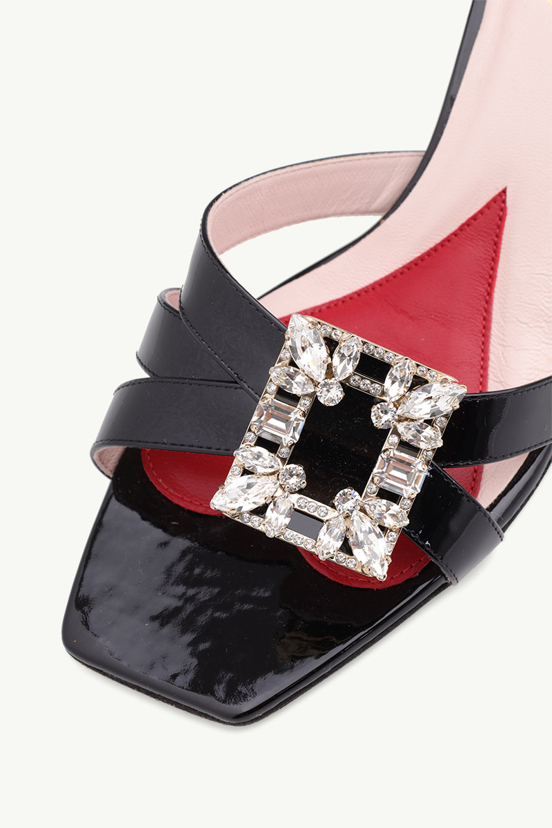 ROGER VIVIER Virgule Mini Broche Vivier Crystal Buckle Sandals 55mm in Black Patent Leather 4