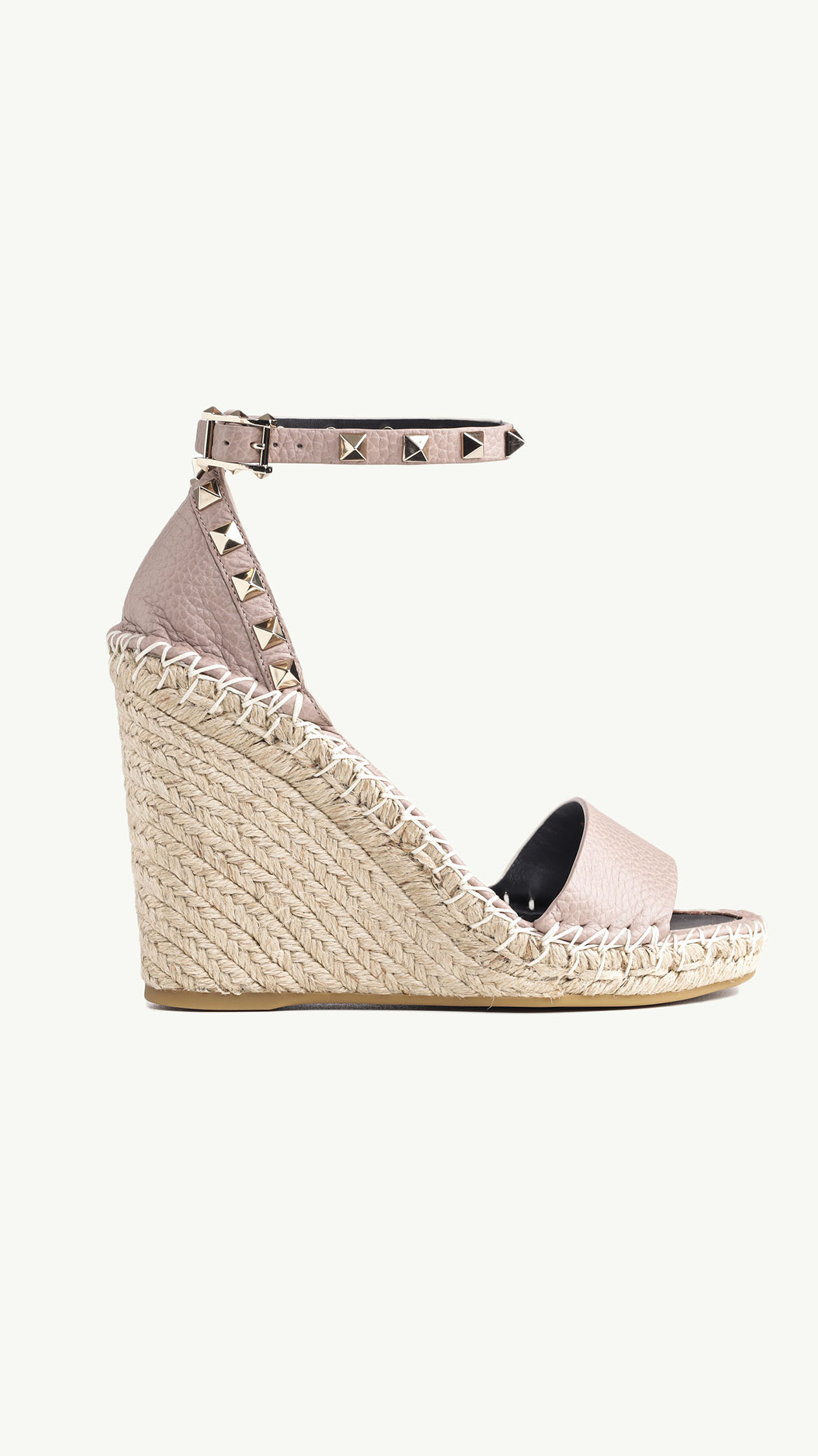 VALENTINO Rockstud Double Wedge Sandals 95mm in Nude Poudre Grained 0