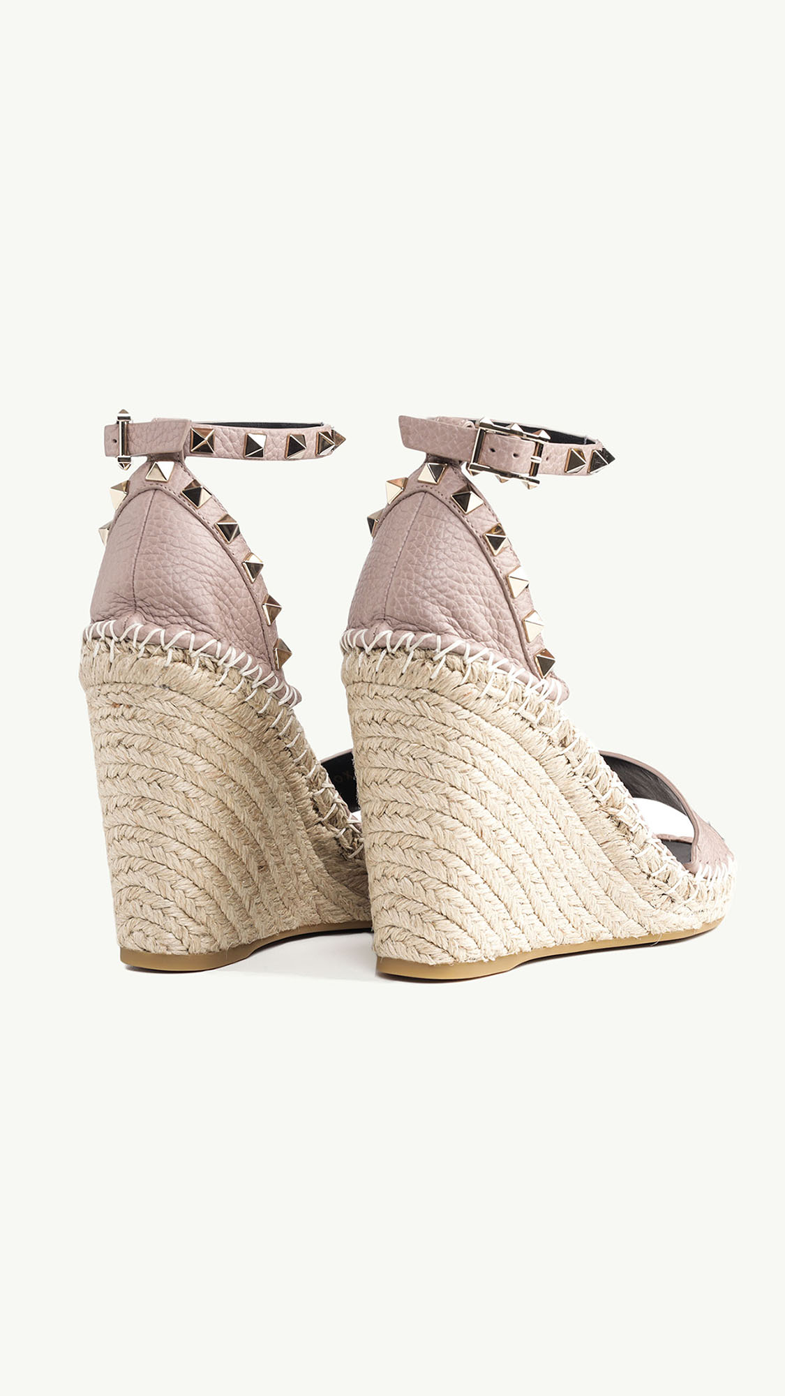 VALENTINO Rockstud Double Wedge Sandals 95mm in Nude Poudre Grained 2