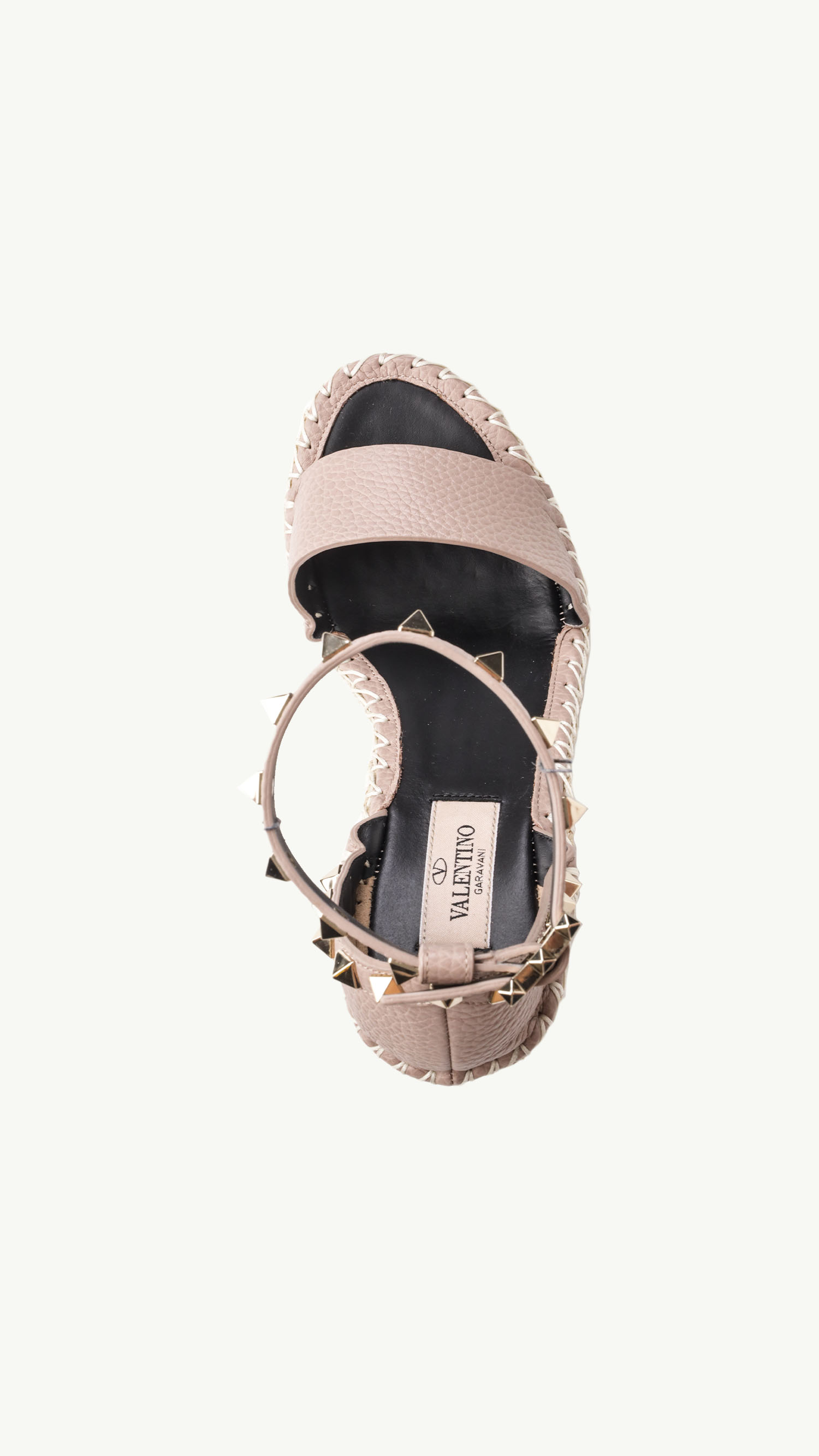 VALENTINO Rockstud Double Wedge Sandals 95mm in Nude Poudre Grained 3