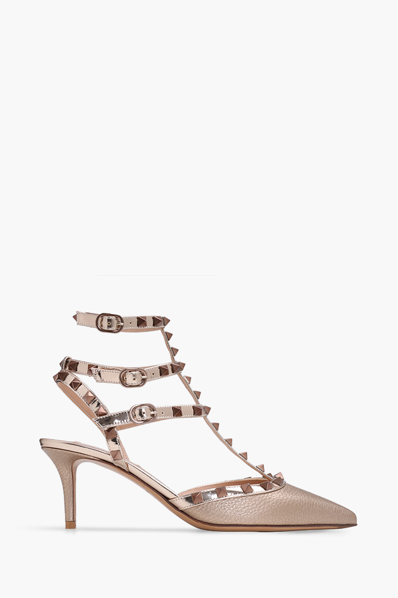 VALENTINO Rockstud Kitten 6.5cm in Light Gold Grained Leather 0