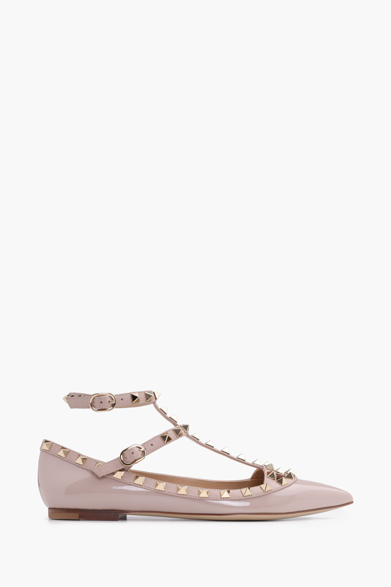 VALENTINO Rockstud Ballerina with Cage in Nude Poudre Patent 0