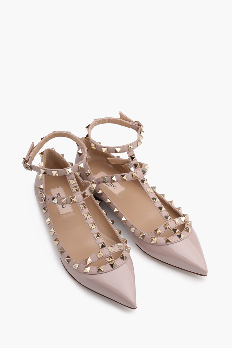 VALENTINO Rockstud Ballerina with Cage in Nude Poudre Patent 1