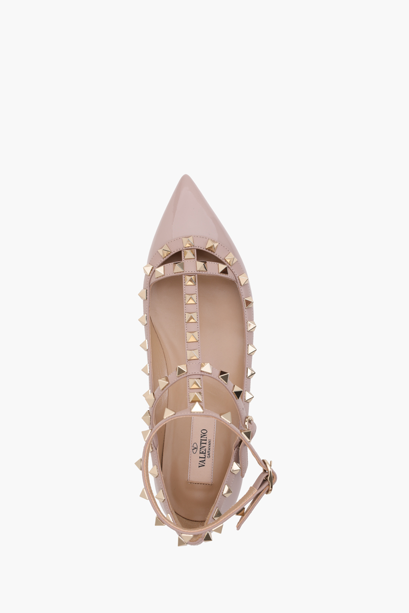 VALENTINO Rockstud Ballerina with Cage in Nude Poudre Patent 3