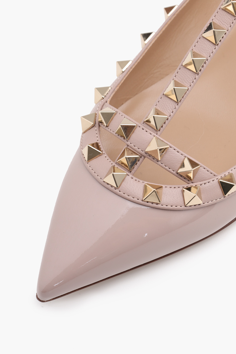 VALENTINO Rockstud Ballerina with Cage in Nude Poudre Patent 4