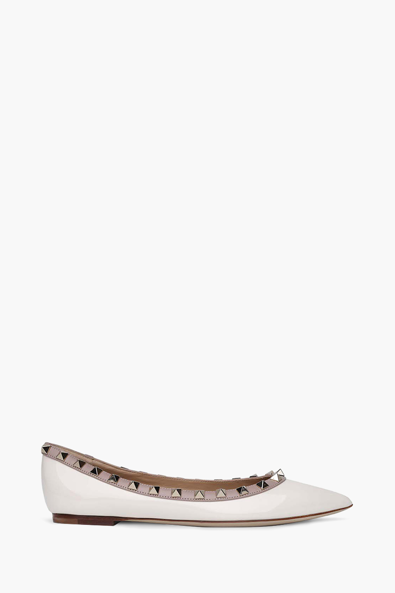 VALENTINO Rockstud Ballerina in Light Ivory Patent 0