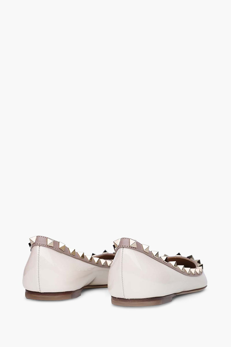 VALENTINO Rockstud Ballerina in Light Ivory Patent 2