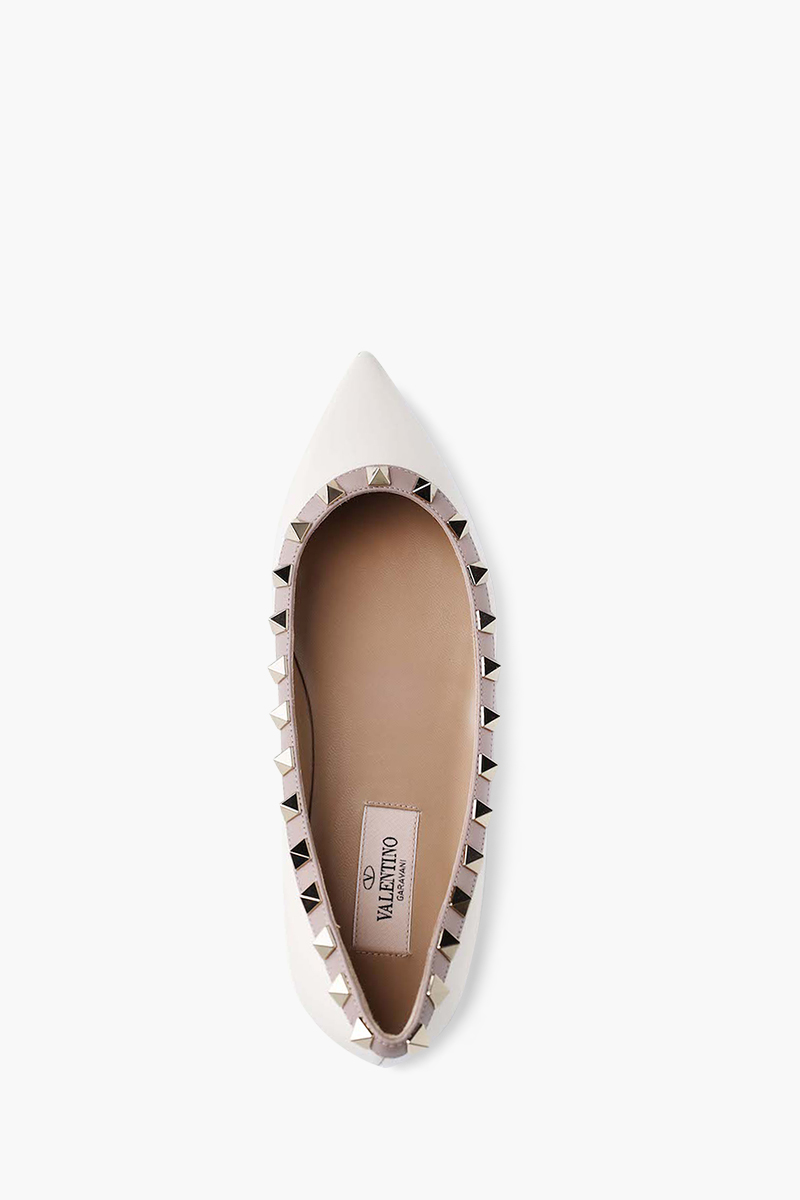 VALENTINO Rockstud Ballerina in Light Ivory Patent 3