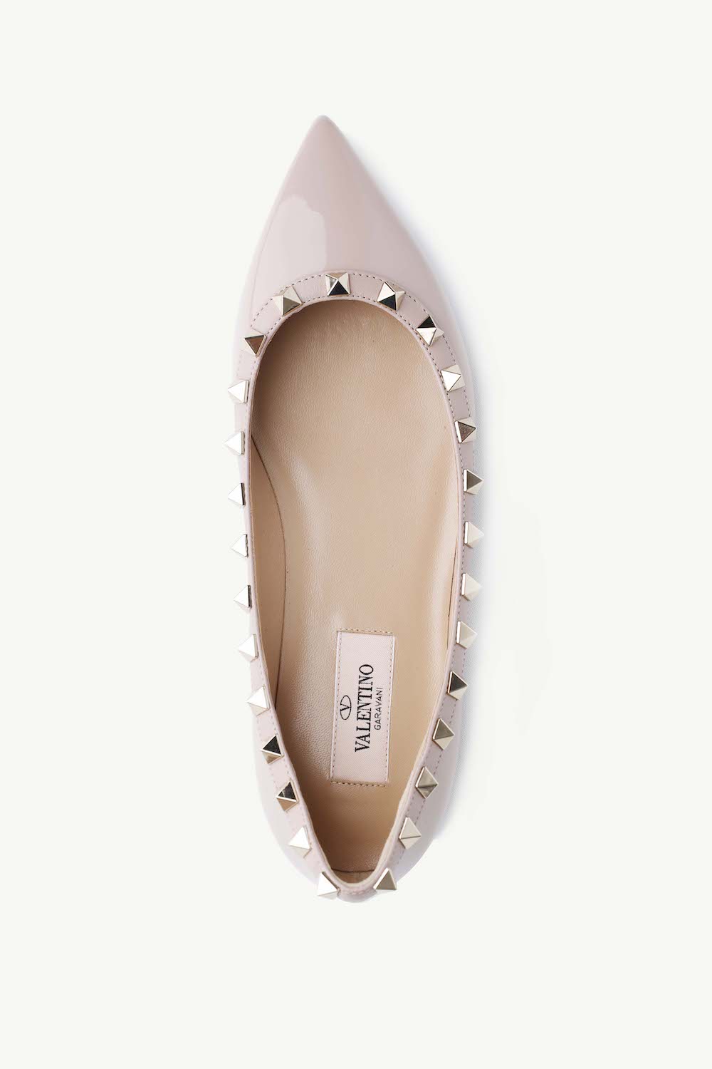 VALENTINO Rockstud Ballerina in Nude Poudre Patent 3