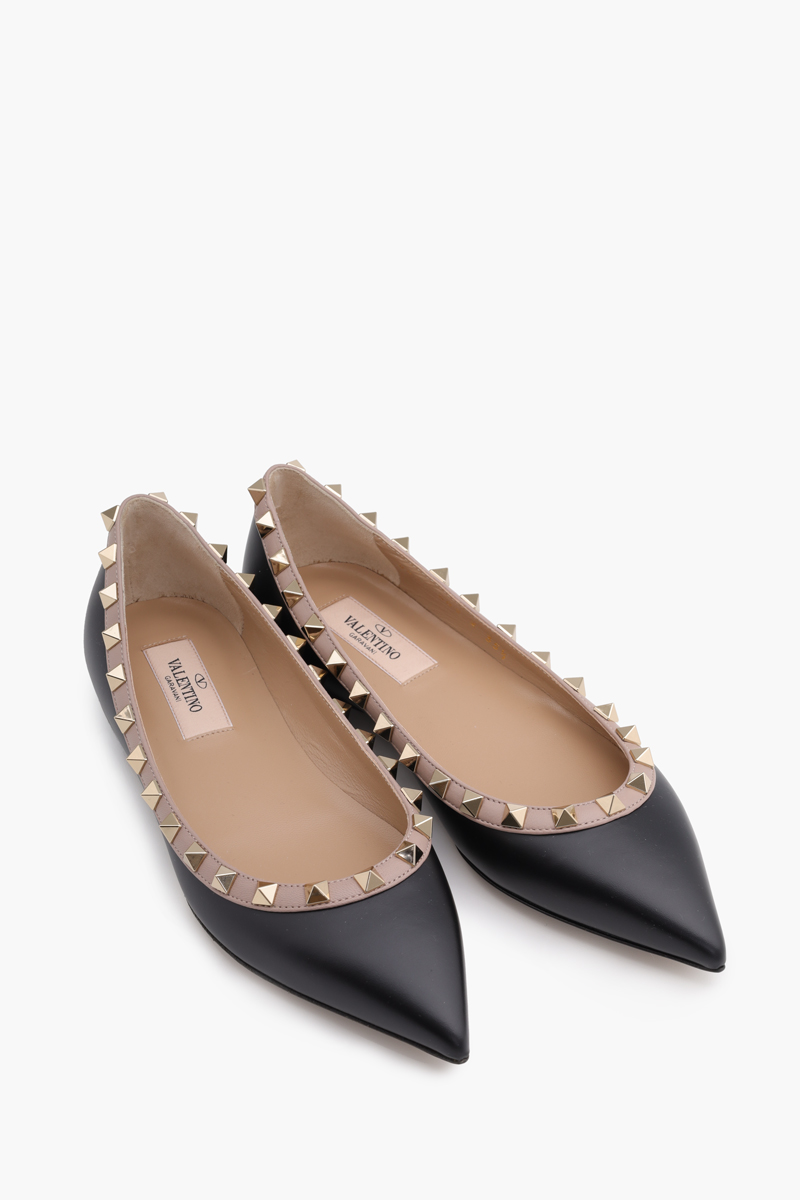 VALENTINO Rockstud Ballerina in Black Calf with Nude Lining 1