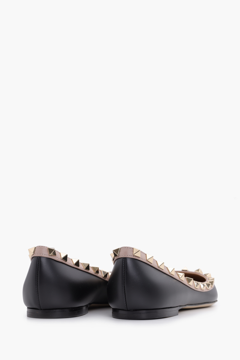 VALENTINO Rockstud Ballerina in Black Calf with Nude Lining 2