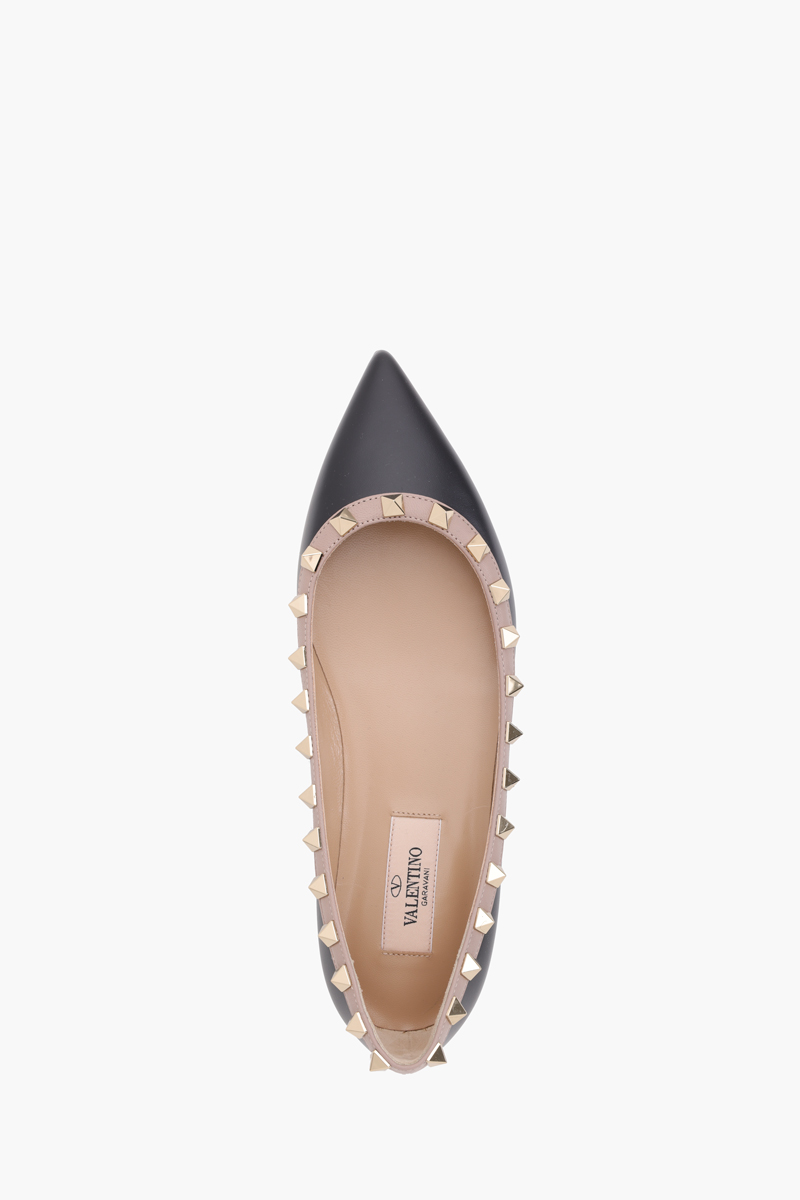 VALENTINO Rockstud Ballerina in Black Calf with Nude Lining 3