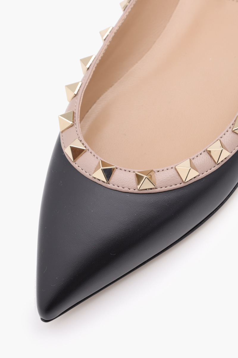 VALENTINO Rockstud Ballerina in Black Calf with Nude Lining 4