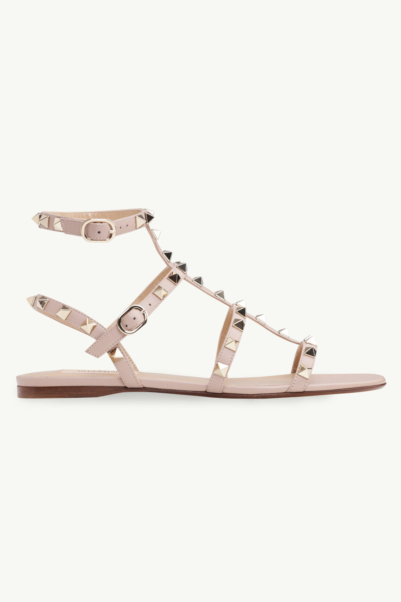 VALENTINO Rockstud Ankle Strap Sandals 5mm in Nude Poudre Calf 0
