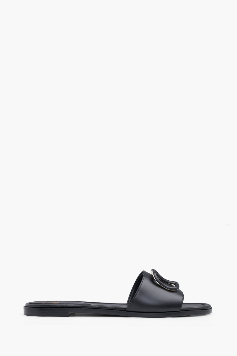 VALENTINO VLogo Signature Slides Sandals in All Black Calf 0