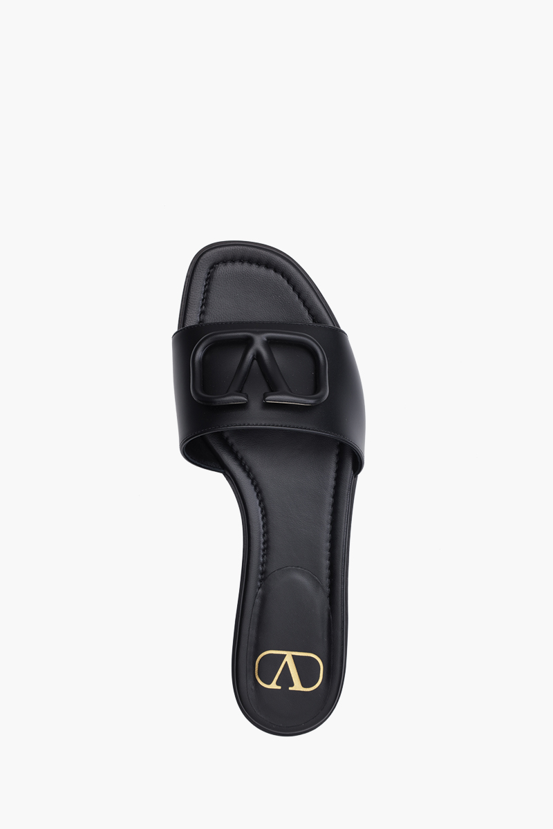 VALENTINO VLogo Signature Slides Sandals in All Black Calf 3