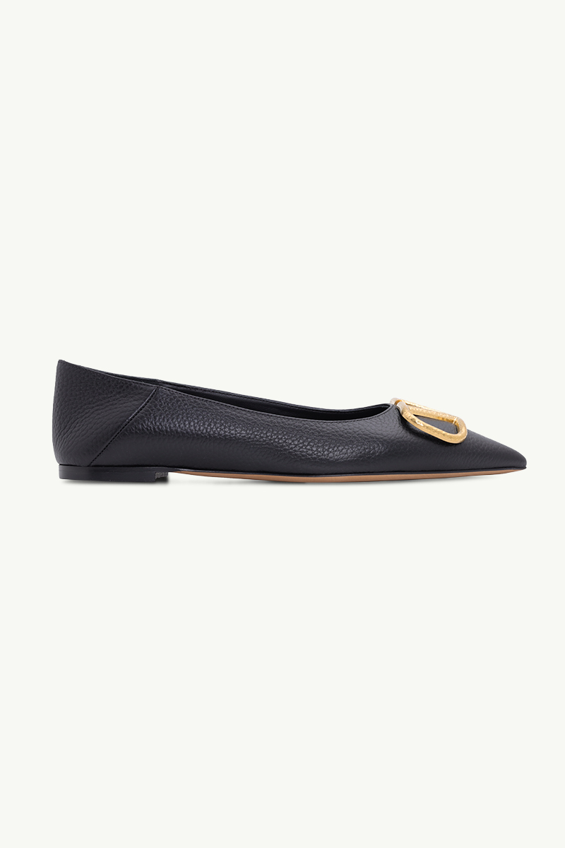 VALENTINO VLogo Slip On Ballerina in Black Grained Leather GHW 0