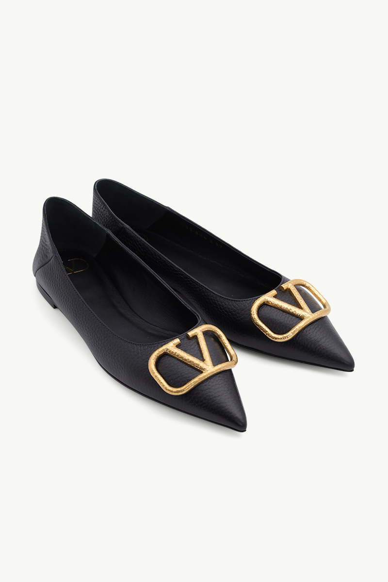 VALENTINO VLogo Slip On Ballerina in Black Grained Leather GHW 1